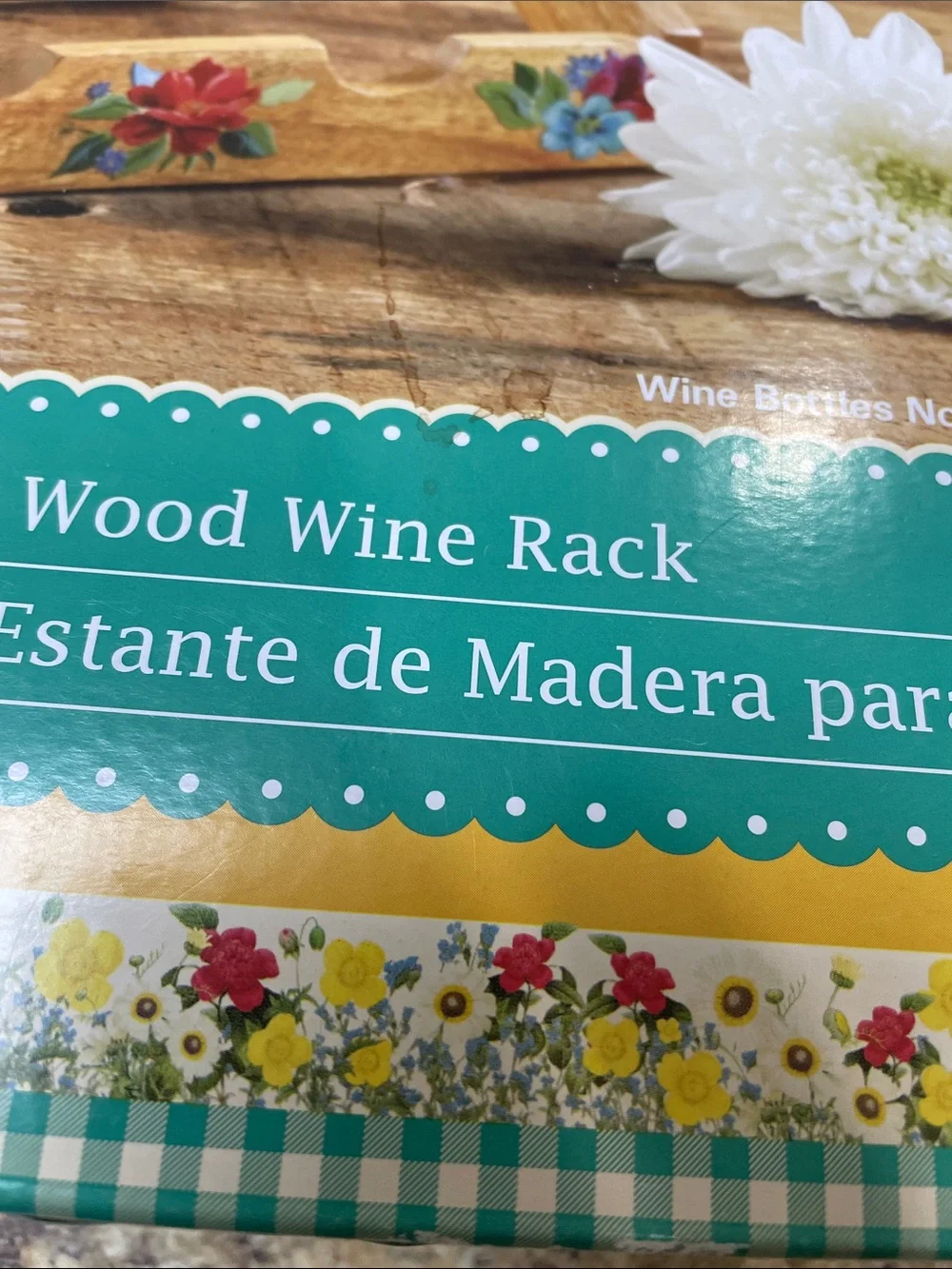 The Pioneer Woman Spring Bouquet Wood  13.9” Wine Rack. NEW IN BOX!